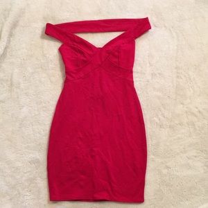 Red, off the shoulder dress